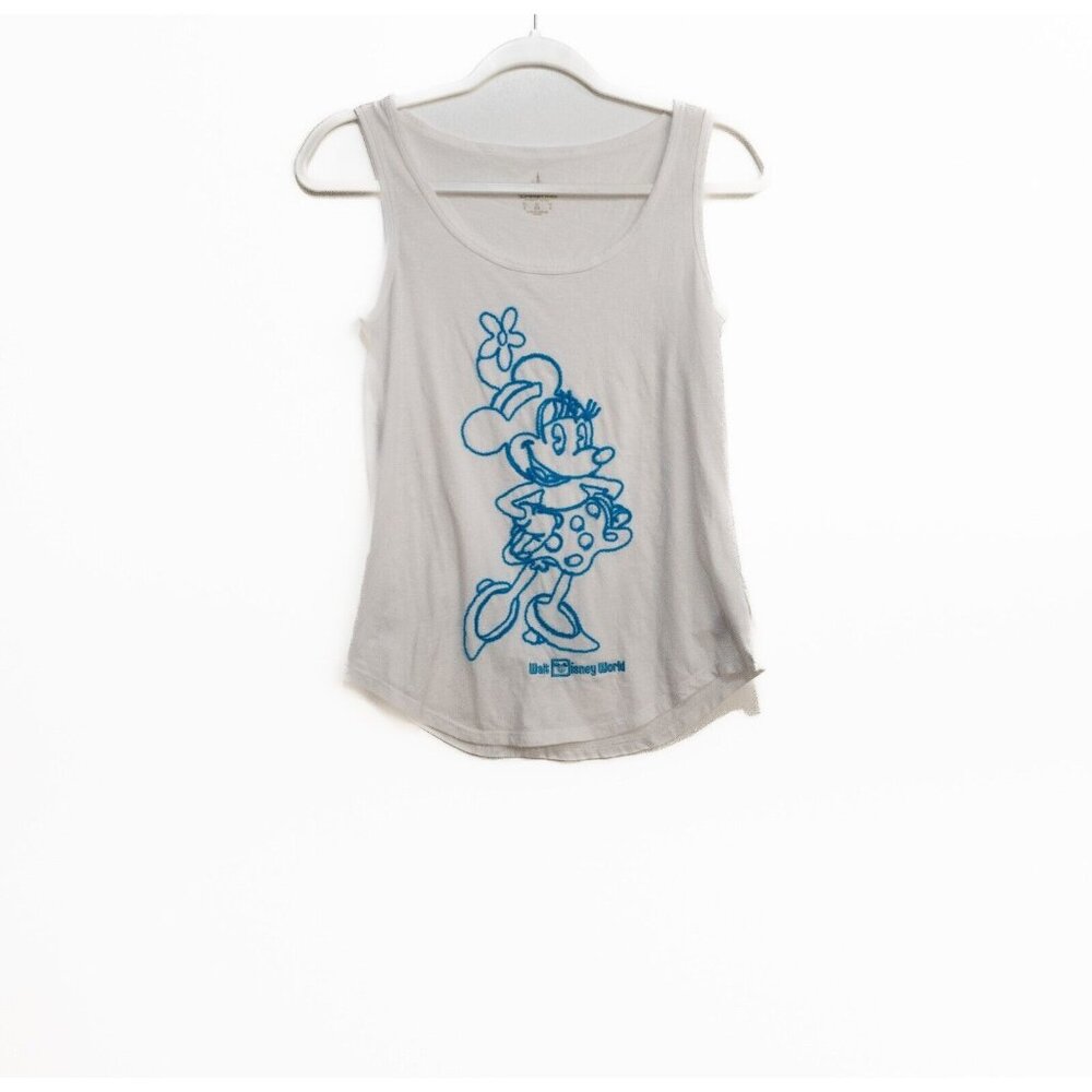 Disney Parks Womens White Blue Polycotton Tank Top Minnie Mouse Sleeveless XS